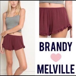 Brandy Melville maroon ruffle shorts